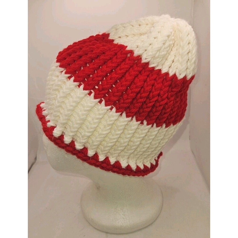 Knit crochet tweed Beanie Cap Winter Hat Unisex Red White hipster handmade